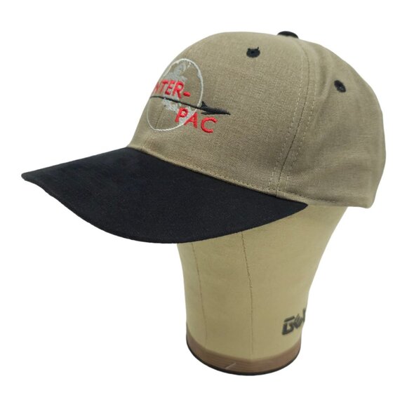 Inter Pac Embroidered Logo Tuck Strap Cap Trucker Baseball Hat Taupe Black - Picture 2 of 13